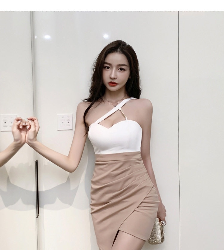 Váy Ôm Body Hở Vai Thiết Kế Bất Đối Xứng Xẻ Tà Gợi Cảm Màu Trắng, Nâu, Đen chi tiết 10