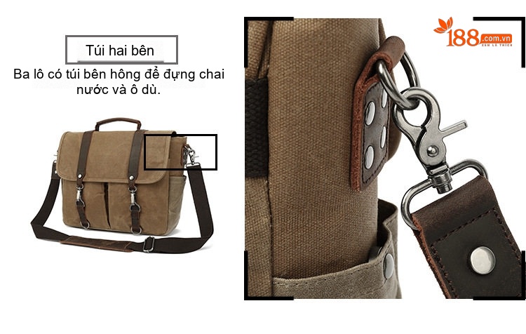 Túi Đeo Chéo Vải Canvas Nam Nữ Túi Đựng Máy Ảnh Một Bên Vai Da Thật Màu Nâu, Xanh Rêu, Xám, Đen... chi tiết 10
