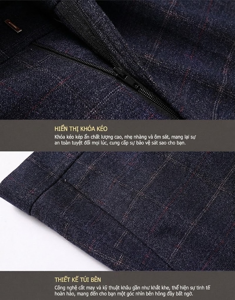 Bộ Vest Nam Kẻ Caro 3 Món Phong Cách Doanh Nhân Trẻ Trung Màu Xám, Xanh Dương chi tiết 19