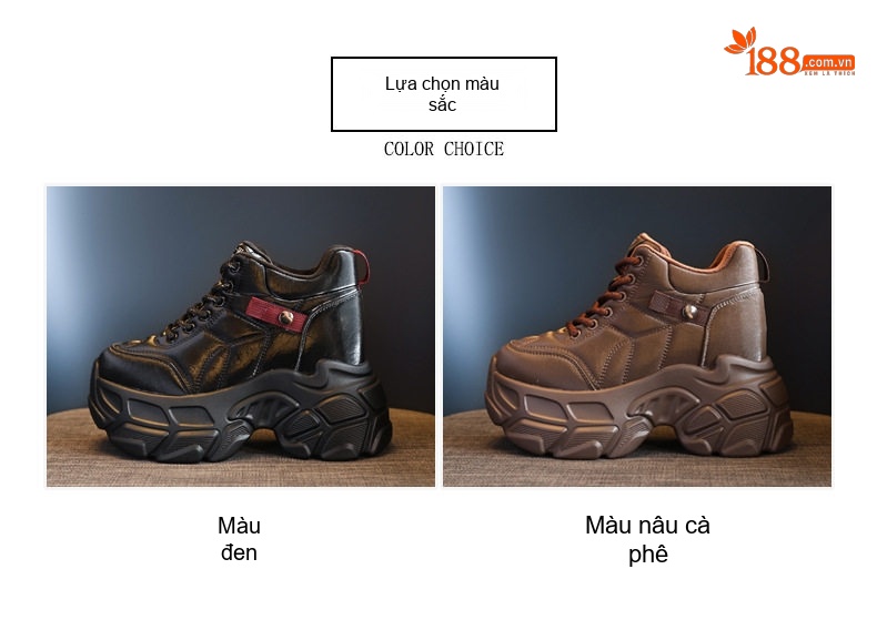 Giày Sneaker Nữ Da Bóng Đế Cao Khoảng 8.5cm Lót Lông Giữ Ấm Màu Đen, Nâu chi tiết 2