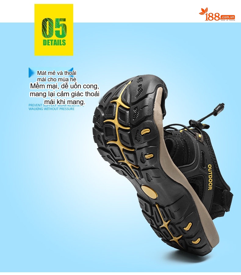 Sandal Nam Da Thật Quai Hậu Chống Va Đập Chiều Cao Đế Khoảng 3cm Màu Đen, Nâu chi tiết 6