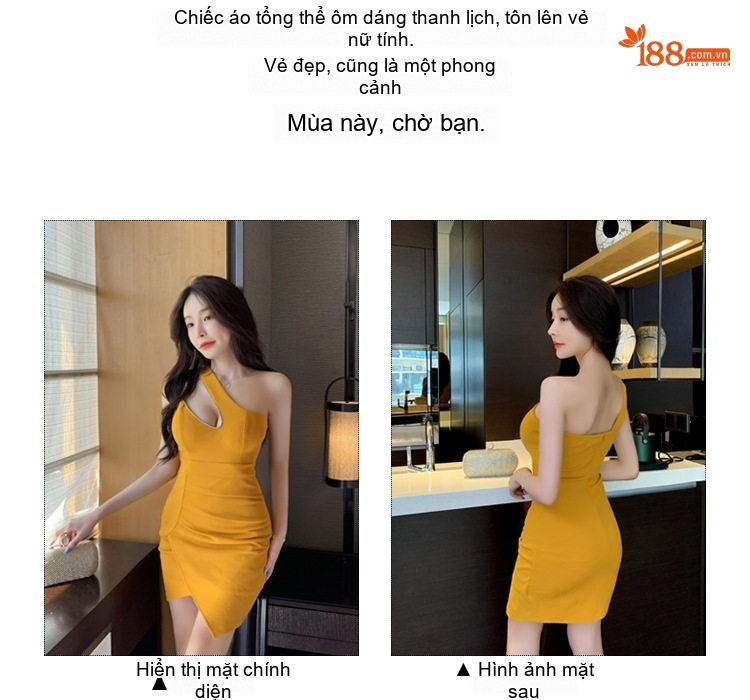 Váy Ôm Body Hở Vai Xẻ Tà Dáng Ngắn Thời Trang Màu Vàng, Đen, Trắng chi tiết 3