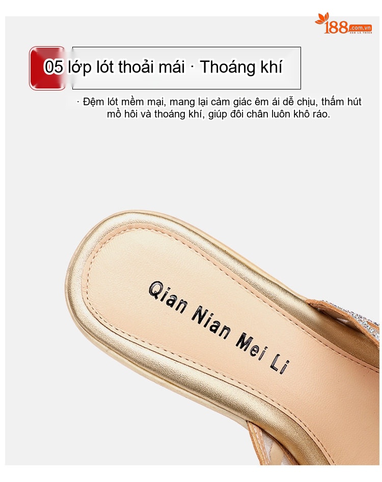 Dép Lê Nữ Đế Xuồng Quai Trong Suốt Đính Đá Chiều Cao Đế Khoảng 6cm Màu Bạc, Đen chi tiết 8