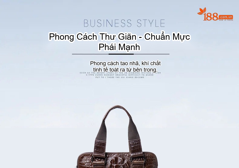 Túi Đeo Chéo Nam Da Bò Dập Vân Cá Sấu Dáng Đứng Công Sở Màu Nâu chi tiết 1