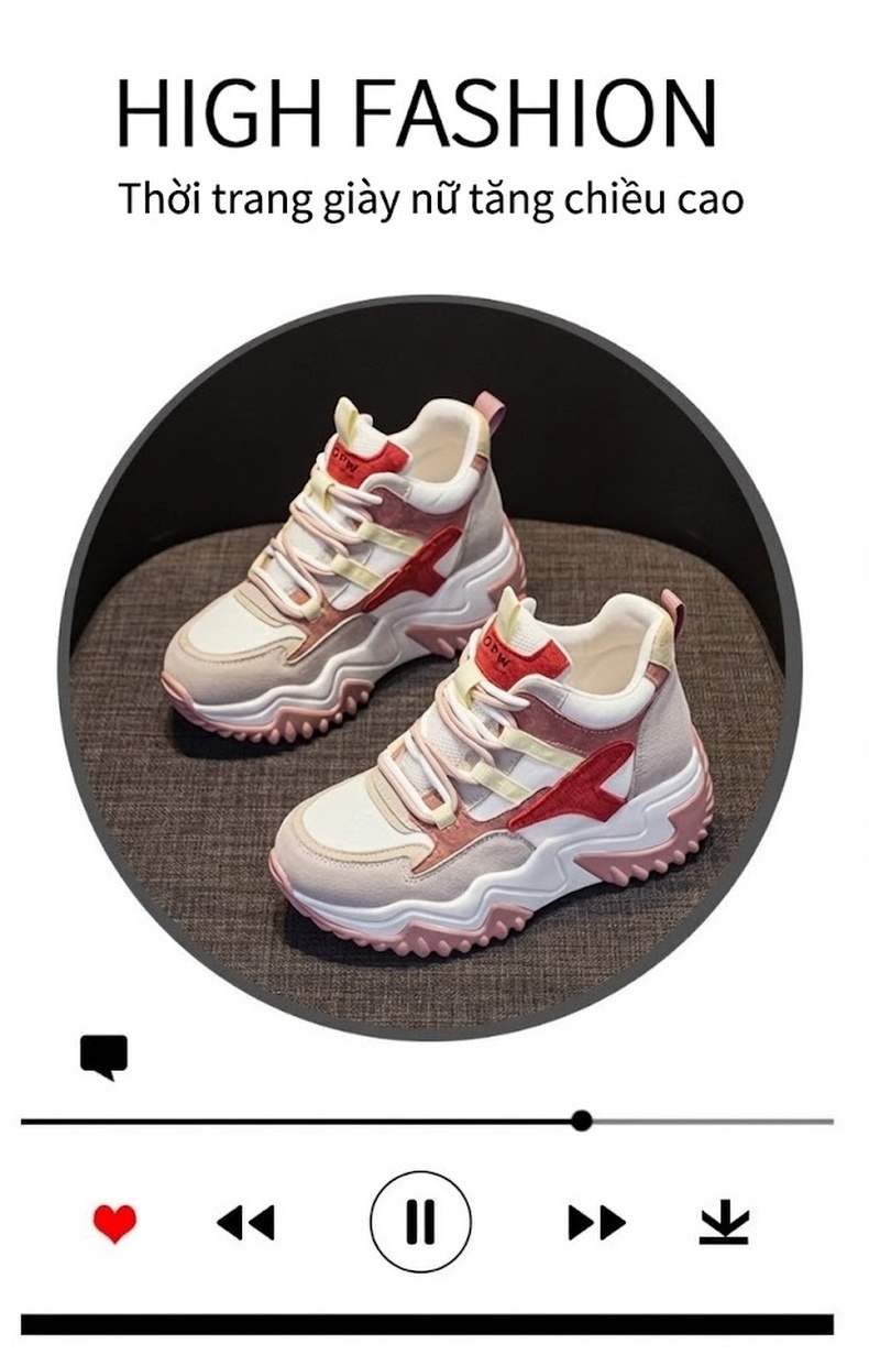 Giày Sneaker Nữ Da Mờ Đế Dày Phong Cách Ulzzang Chiều Cao Đế Khoảng 5cm Màu Trắng, Hồng, Tím, Xám... chi tiết 6