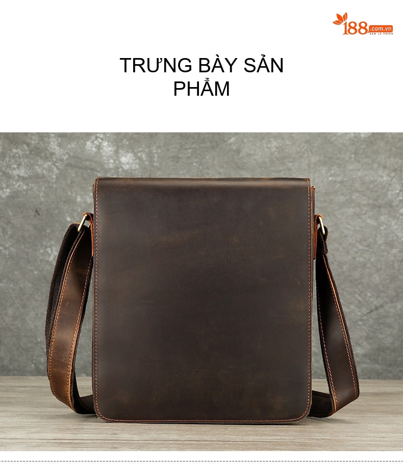 Túi Đeo Chéo Nam Da Thật Cao Cấp Da Bò Lớn Màu Nâu chi tiết 16