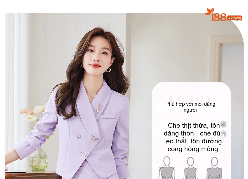 Bộ Vest Nữ Quần Ống Rộng Công Sở Cao Cấp Màu Đen, Tím, Cam, Xanh Lá chi tiết 6