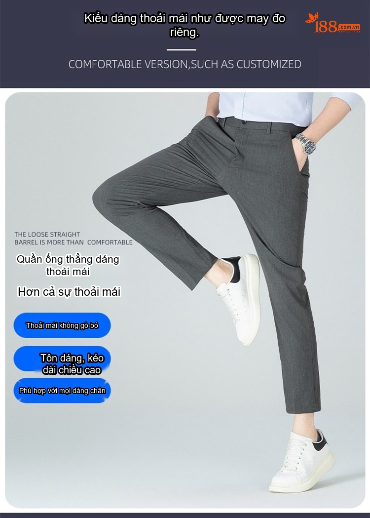 Quần Âu Nam Dáng Slimfit Vải Co Giãn Chống Nhăn Màu Đen, Xám, Xanh Navy chi tiết 4
