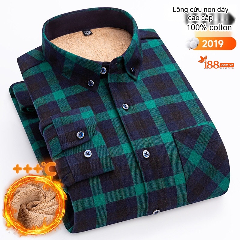 Áo Sơ Mi Nam Ca Rô Lông Cừu Non Cotton Dày Dặn Giữ Ấm Màu Đen, Đỏ, Xanh Dương, Xanh Lá...