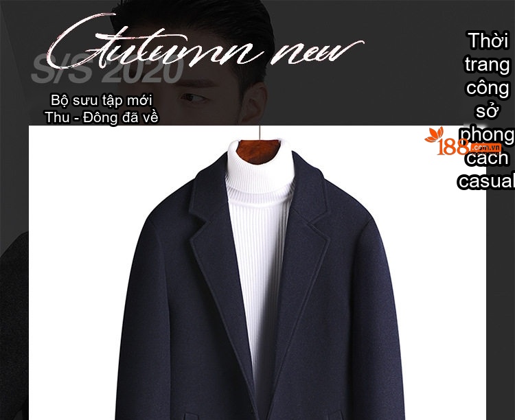 Áo Khoác Dạ Nam Dáng Dài Vừa Cổ chữ Vest Lót Lông Dày Dặn Màu Đen, Xanh Navy, Xám, Đỏ Rượu Vang chi tiết 1