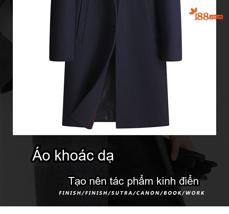Áo Khoác Dạ Nam Dáng Dài Vừa Cổ chữ Vest Lót Lông Dày Dặn Màu Đen, Xanh Navy, Xám, Đỏ Rượu Vang chi tiết 2