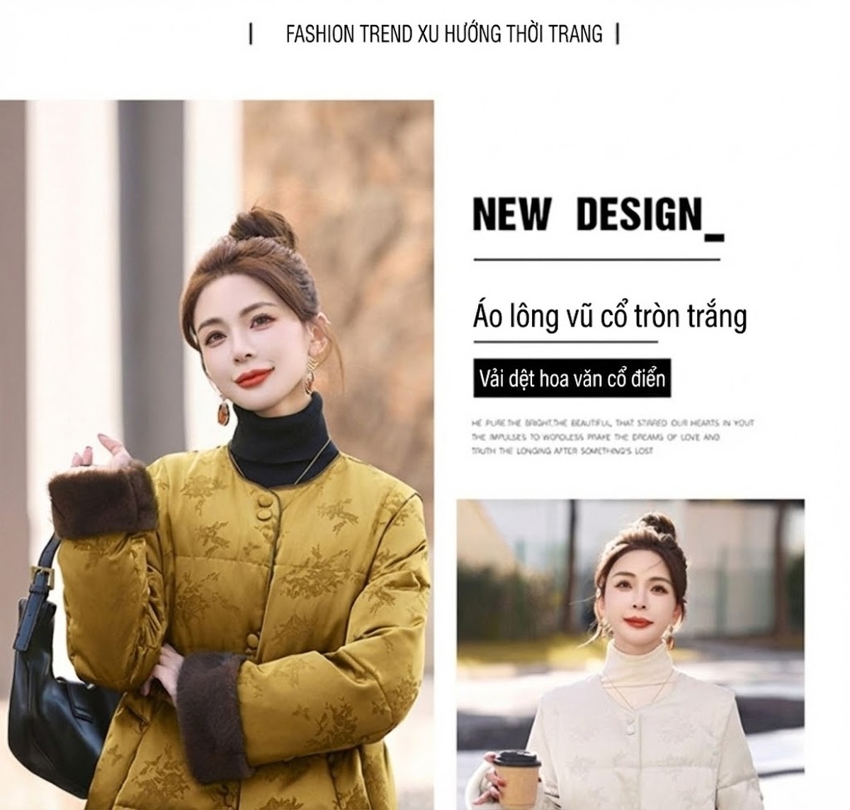 Áo Khoác Phao Nữ Dáng Dài Vừa Thắt Eo Họa Tiết Jacquard Màu Hồng, Trắng, Vàng, Đỏ... chi tiết 5