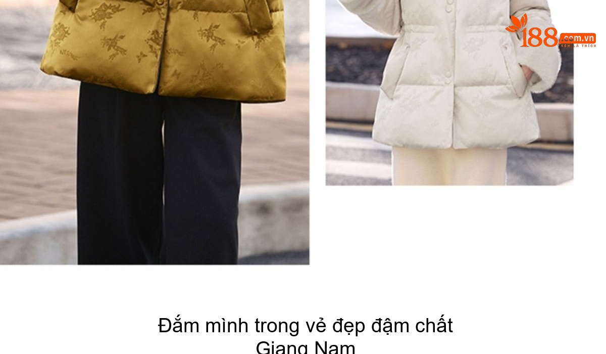 Áo Khoác Phao Nữ Dáng Dài Vừa Thắt Eo Họa Tiết Jacquard Màu Hồng, Trắng, Vàng, Đỏ... chi tiết 6