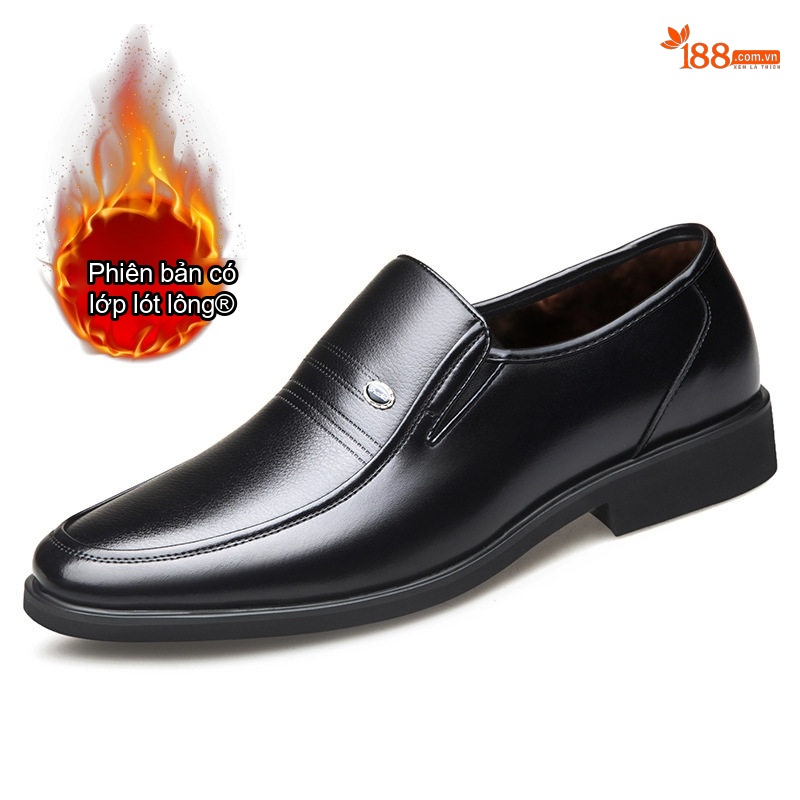 Giày Lười Nam Da Bóng Lót Lông Chiều Cao Đế 6cm Màu Đen, Nâu