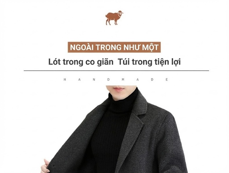 Áo Khoác Dạ Nam Dáng Dài Vừa Cổ chữ Vest Thủ Công Màu Đen, Xám chi tiết 8