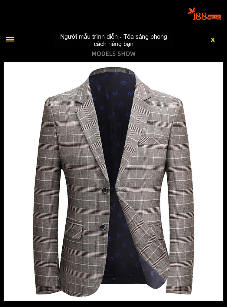 Áo Khoác Blazer Nam Kẻ Sọc Dáng Ôm Phong Cách Hàn Quốc Thanh Lịch Màu Xám, Xanh Dương chi tiết 7