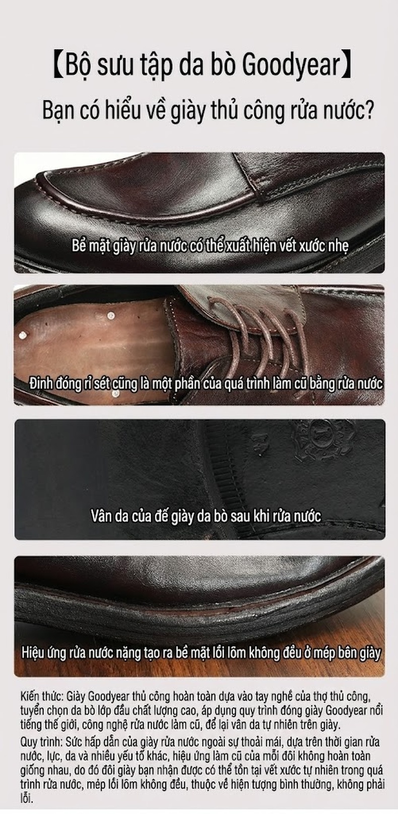 Giày Tây Buộc Dây Brogue Nam Da Thật Goodyear Water Wash Chiều Cao Đế Khoảng 3cm Màu Đen, Nâu chi tiết 1