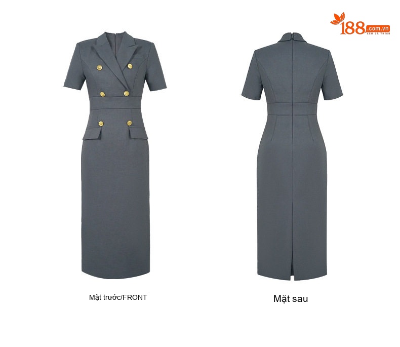 Váy Ôm Body Nữ Cổ chữ Vest Tay Ngắn Hai Hàng Nút Phong Cách Công Sở Màu Xám chi tiết 5
