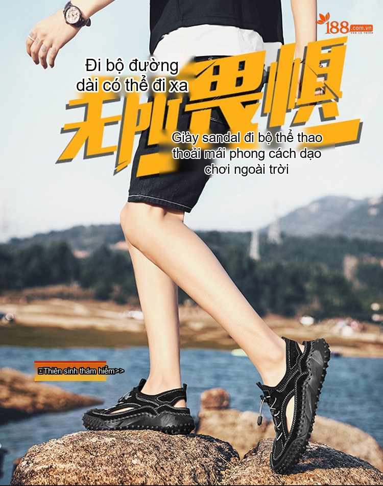 Sandal Leo Núi Nam Mũi Bít Thể Thao Thoáng Khí Chống Trượt Chiều Cao Đế Khoảng 3cm Màu Đen, Xám, Nâu chi tiết 1