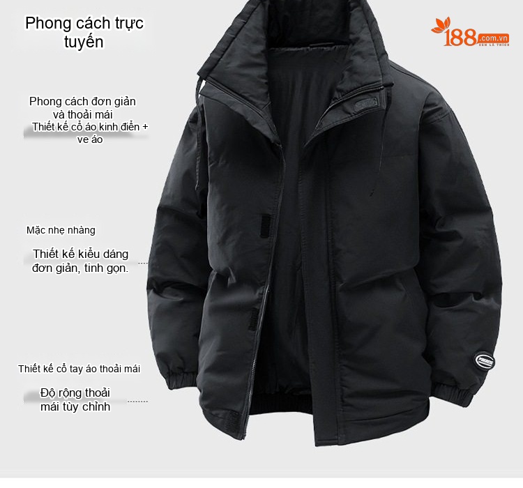 Áo Khoác Cotton Nam Nữ Cổ Trụ Dáng Rộng Phong Cách Hàn Quốc Màu Xanh Rêu, Đỏ San Hô, Đen chi tiết 8