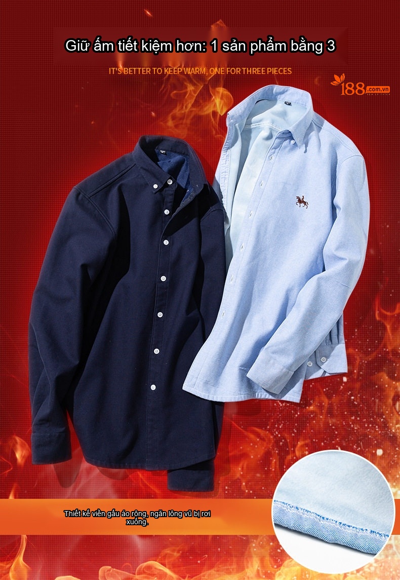 Áo Sơ Mi Dài Tay Nam Cotton Oxford Lót Lông Dày Dặn Giữ Ấm Màu Trắng, Hồng, Xanh Dương, Xám... chi tiết 4