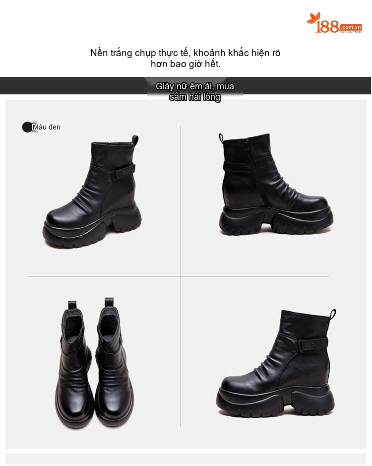 Boot Nữ Da Bóng Đế Xuồng Dày Dặn Tăng Chiều Cao Chiều Cao Đế Khoảng 8cm Màu Đen, Nâu chi tiết 17