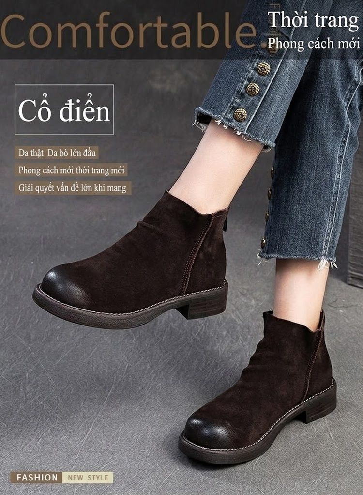 Boot Chelsea Nữ Da Mờ Đế Bằng Chiều Cao Đế Khoảng 3cm Màu Đen, Nâu chi tiết 1