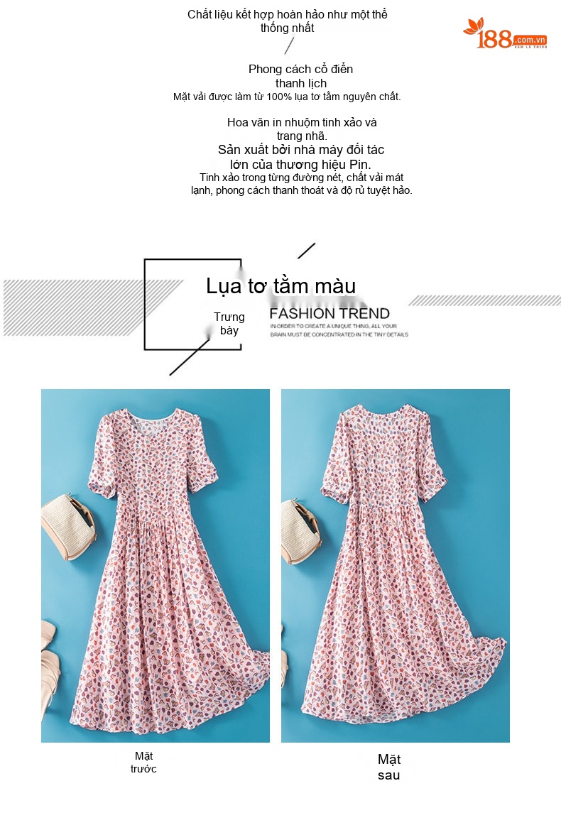 Váy Suông Nữ Dáng Rộng In Họa Tiết Giảm Tuổi Chất Liệu Cotton Màu Hồng Phấn, Đỏ, Xanh... chi tiết 2