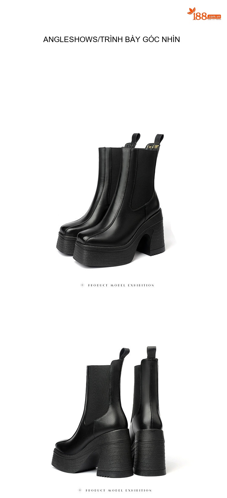 Boot Nữ Da Thật Đế Vuông 10cm Chống Nước Phong Cách Retro Màu Đen, Nâu chi tiết 13
