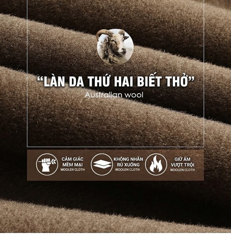 Áo Khoác Nam Lông Vũ Lót Lông Cừu Non Dệt Kim Màu Đen, Nâu chi tiết 3