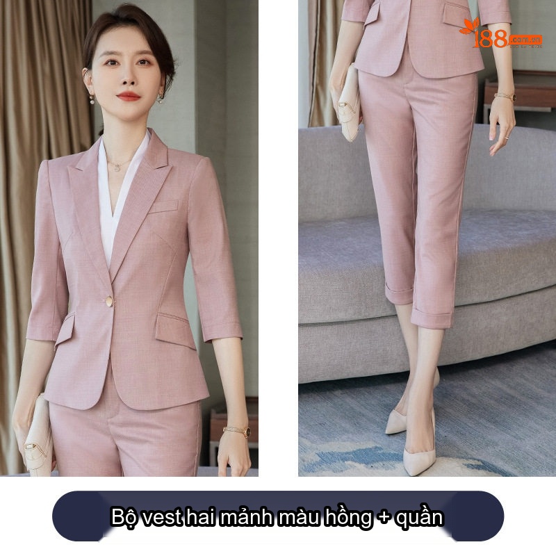 Bộ Vest Công Sở Nữ Tay Lỡ Phong Cách Hàn Quốc Màu Xám, Xanh Dương, Hồng, Nâu