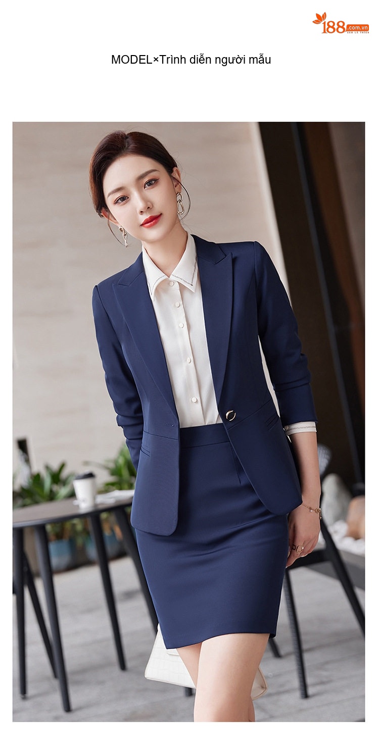 Bộ Vest Công Sở Nữ Dáng Ôm Thanh Lịch Màu Đen, Xanh Navy chi tiết 9
