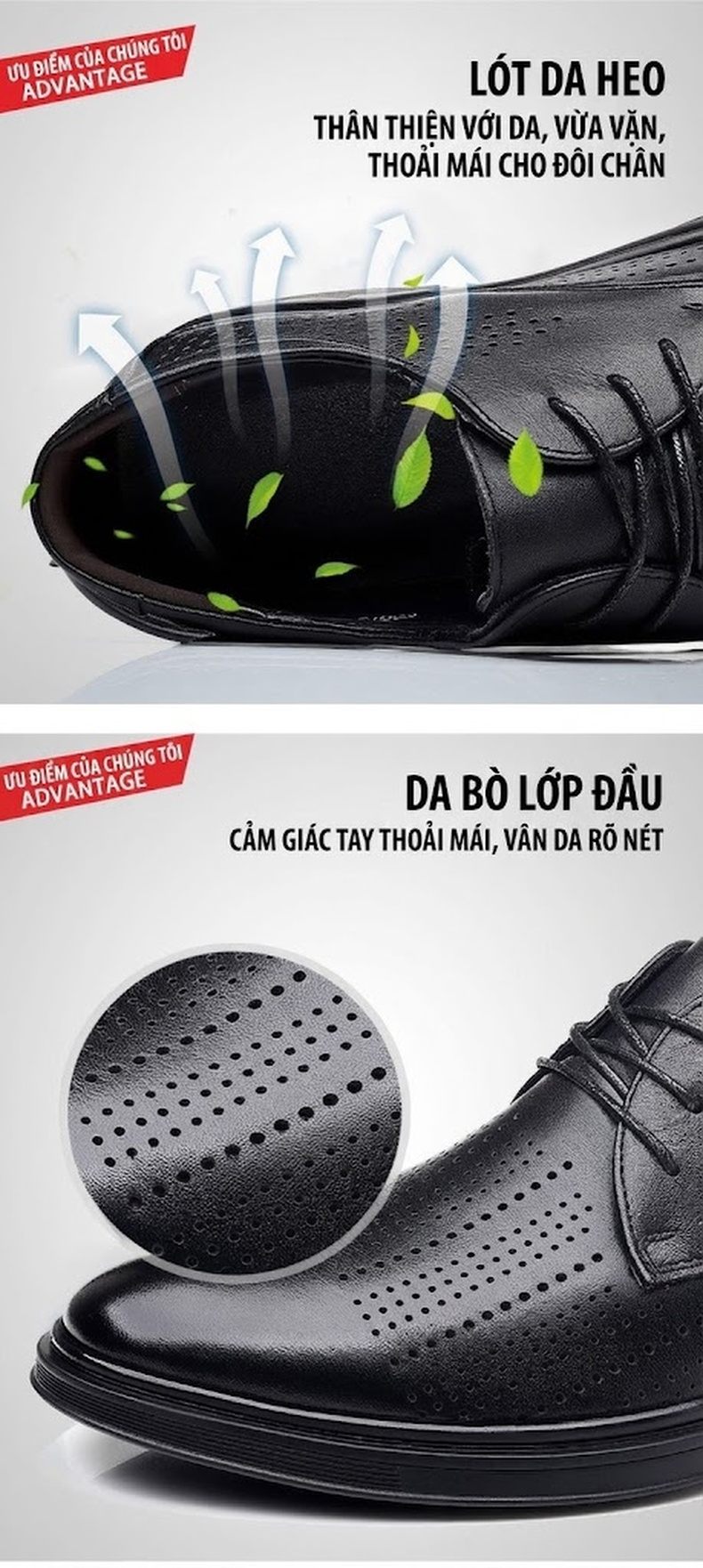 Giày Tây Buộc Dây Nam Da Bò Lỗ Thoáng Khí Chiều Cao Đế Khoảng 3cm Màu Đen chi tiết 11