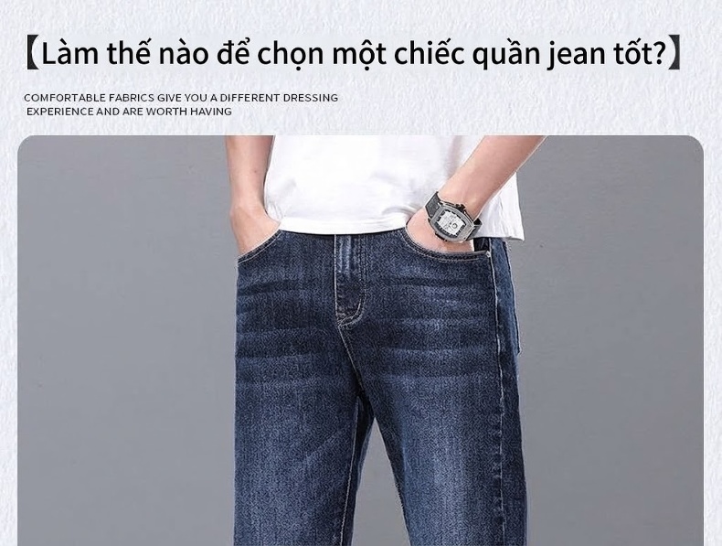 Quần Jean Nam Dáng Ôm Vừa Vặn Kiểu Dáng Suông Thoải Mái Màu Xanh, Đen chi tiết 1