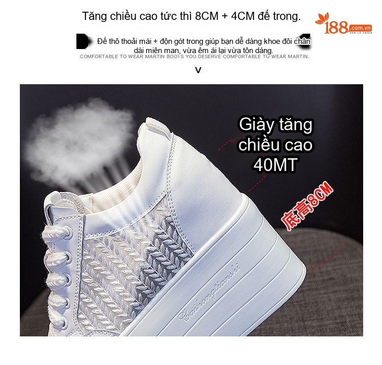 Giày Thể Thao Nữ Lưới Thoáng Khí Đế Dày 12cm Phong Cách Thời Trang Màu Trắng, Đen chi tiết 12