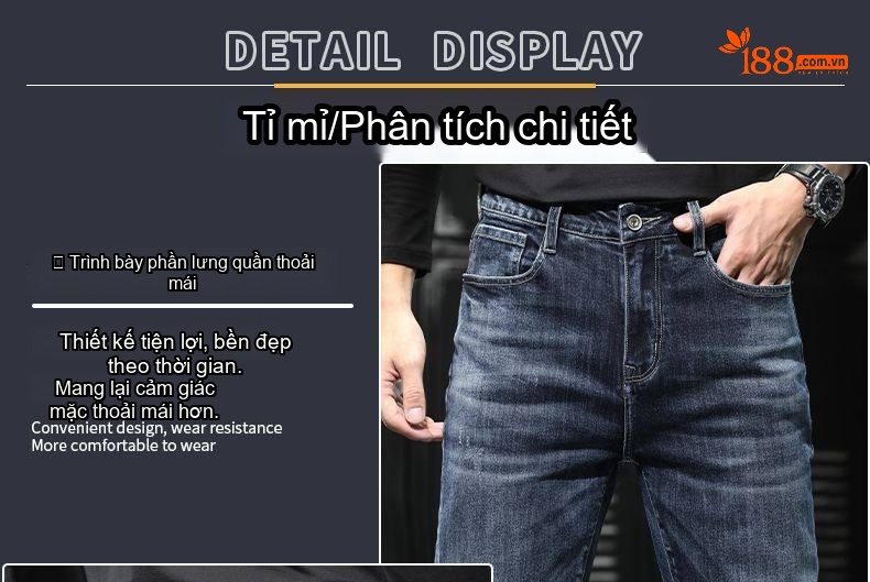 Quần Jean Nam Ống Đứng Dáng Ôm Vừa Vặn Thoải Mái Màu Xanh Dương chi tiết 38
