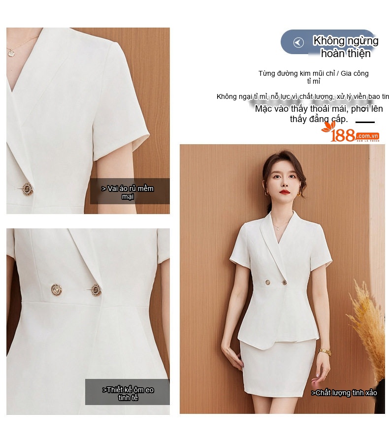 Áo Vest Tay Ngắn Nữ Công Sở Thanh Lịch Màu Trắng, Đen, Xanh Than chi tiết 6