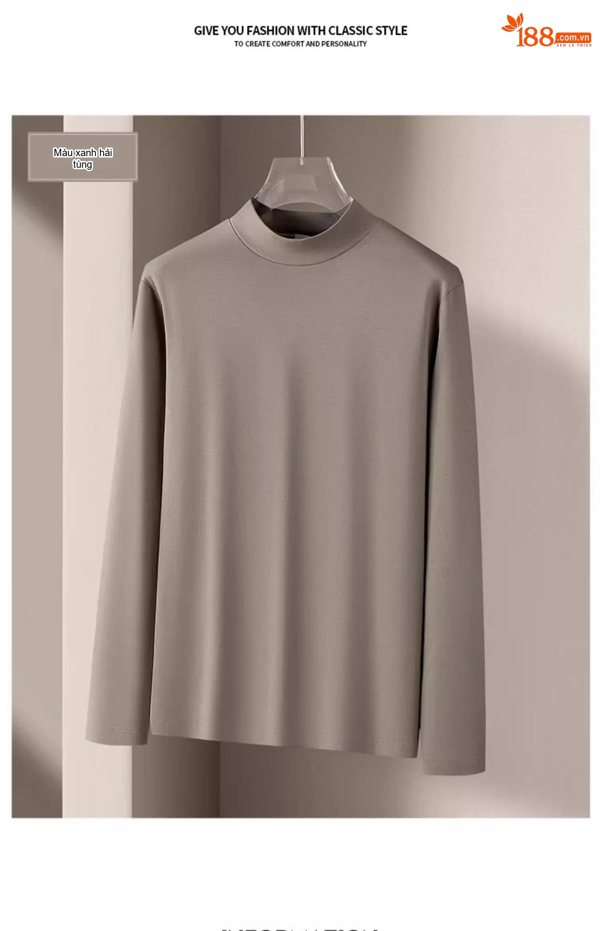 Áo Thun Dài Tay Nam Cổ Lọ Vải Cotton Thoáng Khí Giữ Ấm Mùa Thu Đông Màu Đen, Trắng, Nâu, Xám... chi tiết 34