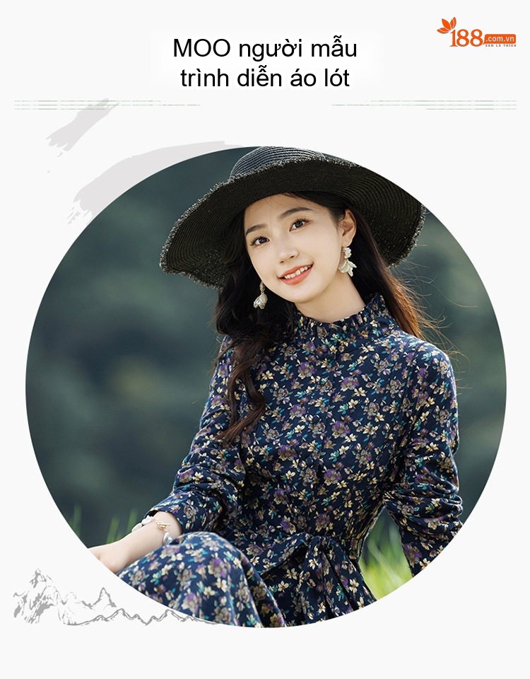Váy Dài Tay Lỡ Nữ Cổ Trụ Họa Tiết Hoa Vintage Thoáng Mát chi tiết 9