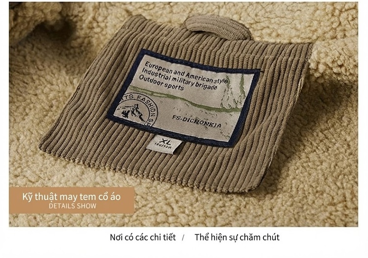 Áo Khoác Cotton Lông Cừu Nam Dáng Rộng Có Cổ Màu Nâu, Xanh Rêu, Đen chi tiết 43