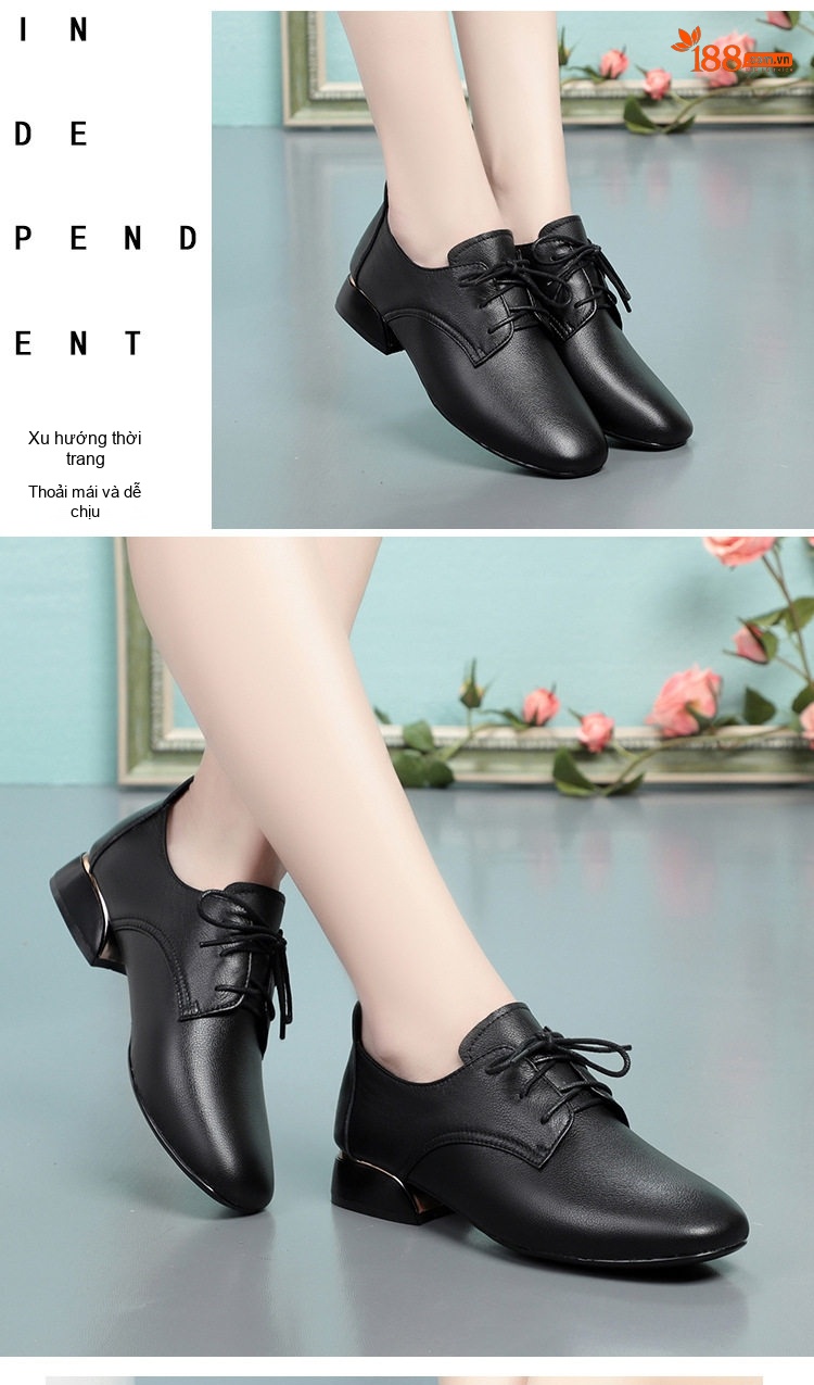 Giày Oxford Nữ Da Mềm Chiều Cao Đế Khoảng 3cm Màu Trắng Kem, Đen, Nâu chi tiết 3