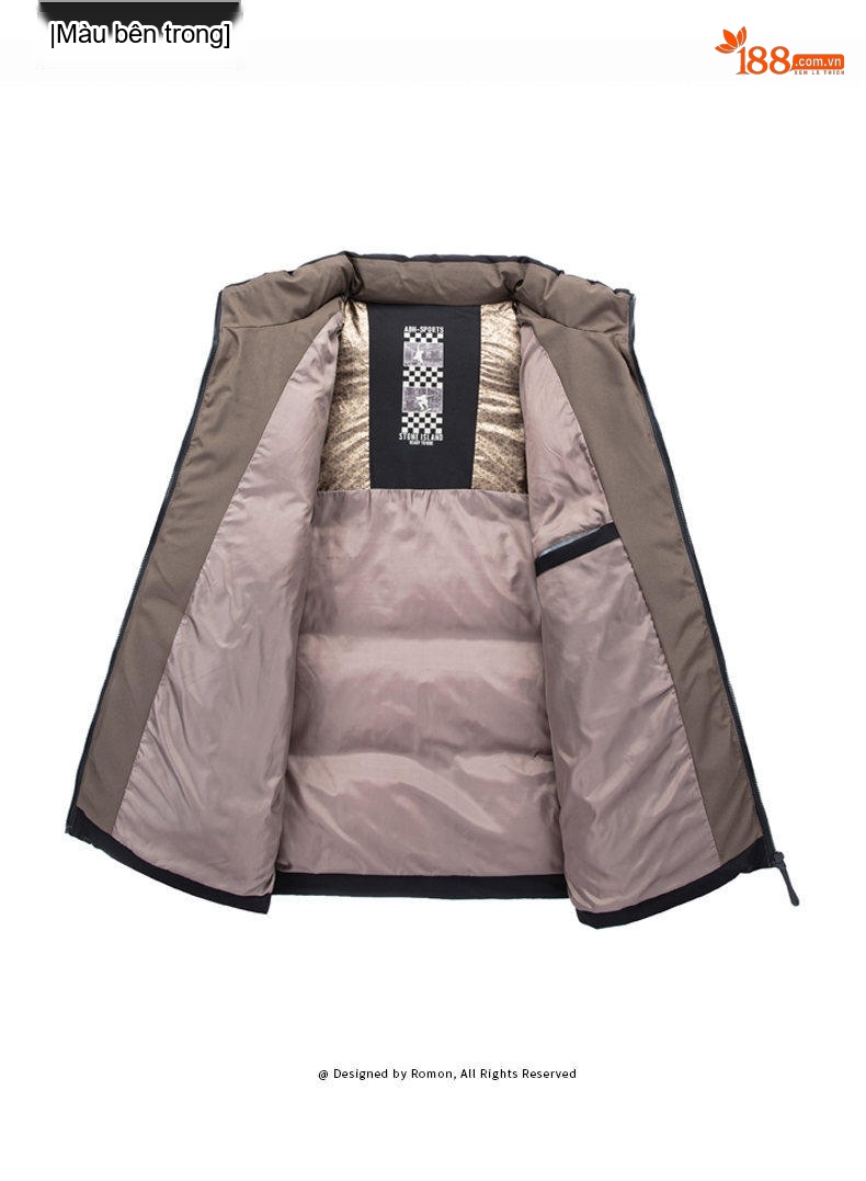 Áo Khoác Phao Nam Cotton Dáng Ngắn Cổ Đứng Kiểu Dáng Áo Phao Màu Trắng, Đen, Xanh Navy chi tiết 16