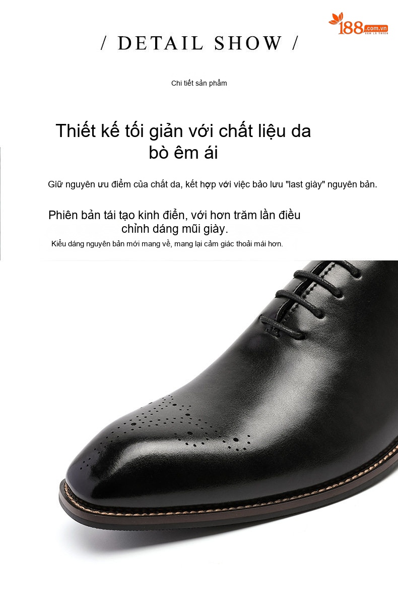 Giày Tây Buộc Dây Nam Da Thật Chiều Cao Đế Khoảng 3cm Màu Đen, Nâu chi tiết 5
