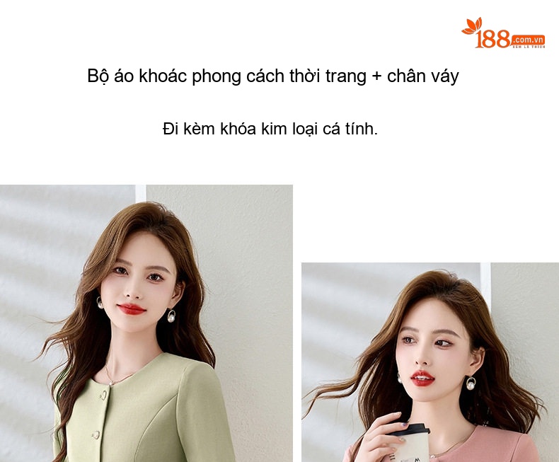 Set Bộ Vest Nữ Áo Blazer Tay Lỡ Chân Váy Bút Chì Công Sở Thanh Lịch Màu Hồng, Xanh, Xám chi tiết 4