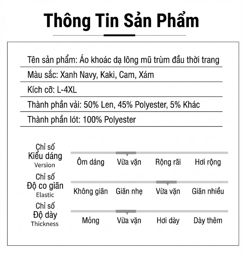 Áo Khoác Dạ Nam Dáng Dài Có Khăn Choàng Cổ Tháo Rời Dày Dặn Màu Xám, Đen, Xanh Navy, Cam... chi tiết 6