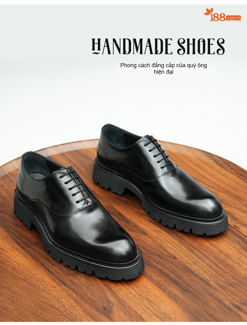 Giày Tây Brogue Nam Da Bóng Đế Dày Chiều Cao Đế 4cm Màu Đen, Nâu chi tiết 1