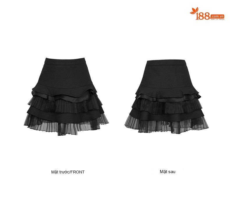 Chân Váy Chữ A Nữ Lệch Tầng Bồng Bềnh Thiết Kế Pháp Màu Đen chi tiết 5