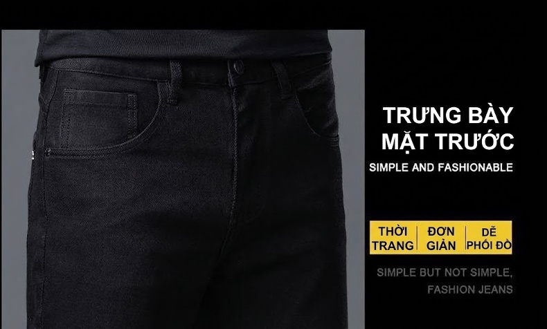 Quần Jean Dài Nam Ống Rộng Cotton Dáng Thường Màu Trắng, Đen chi tiết 6