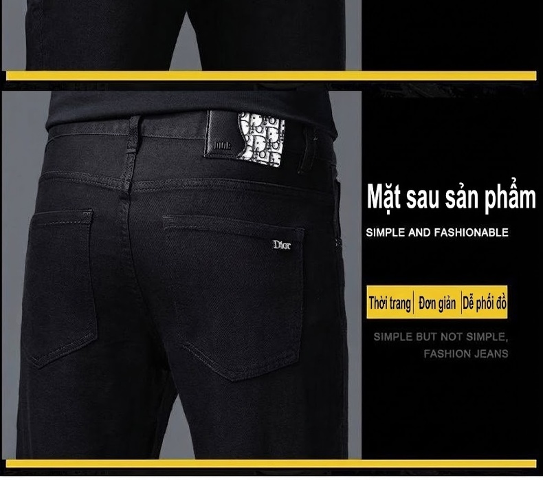 Quần Jean Dài Nam Ống Rộng Cotton Dáng Thường Màu Trắng, Đen chi tiết 7