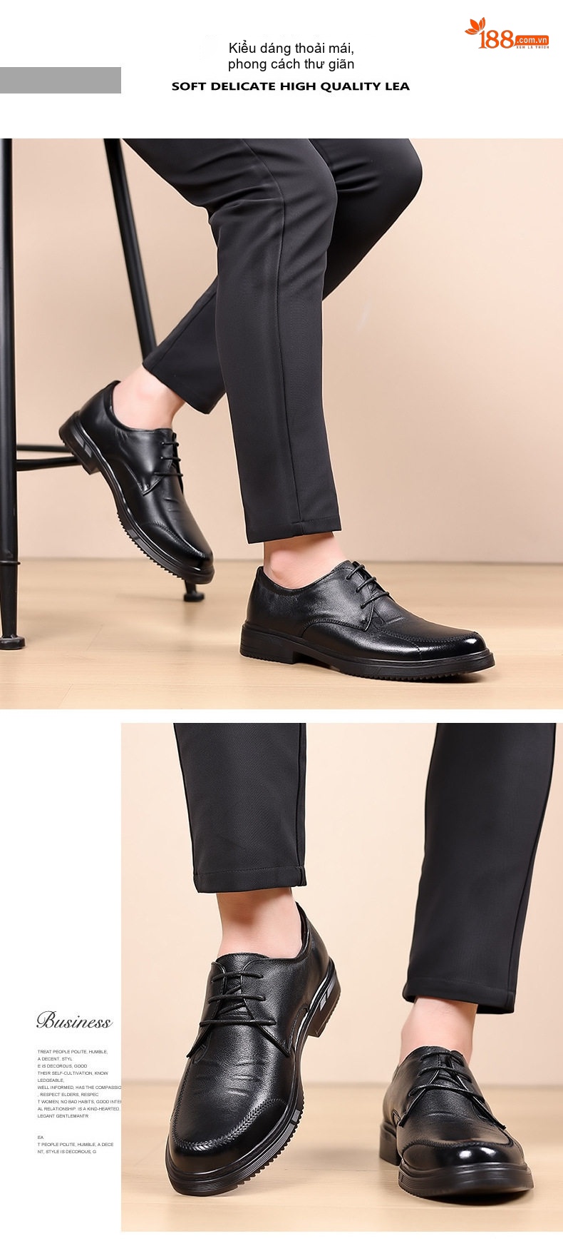 Giày Lười Nam Da Bò Đầu Tròn Chiều Cao Đế Khoảng 3cm Màu Đen chi tiết 14